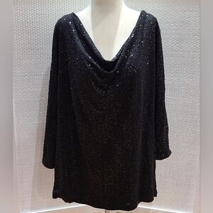 Eileen Fisher Black Sequin Cowl Neck Top Size 3X